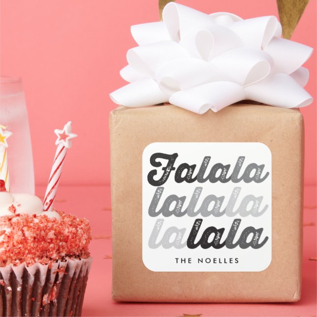 Pegatina Cuadrada Ombre Gris Falalalala Negrita Script Fiesta (Fiesta)