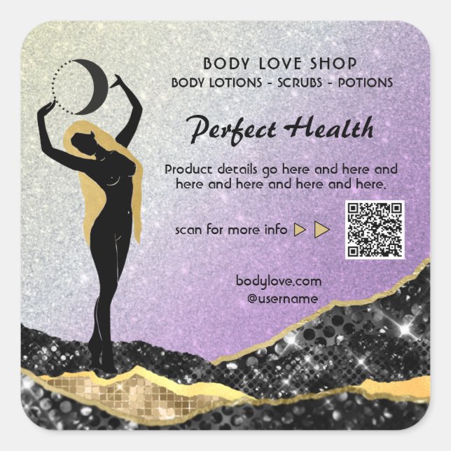 Pegatina Cuadrada *~* Ombre Lavender Goddess Intención Spell AP24 (Anverso)