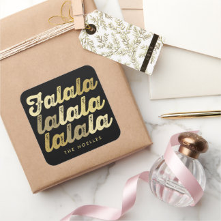 Pegatina Cuadrada Ombre Oro Falalalala Negrita Script moderno vacaci