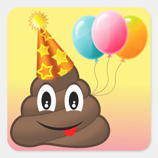 Pegatina Cuadrada Ombre Partido de Cumpleaños Poop Emoji Stickers (Anverso)