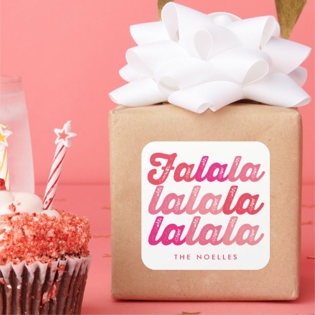 Pegatina Cuadrada Ombre Rosa Falalalala Negrita Script moderno vacac (Fiesta)