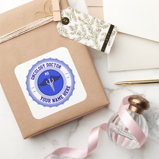Pegatina Cuadrada Oncología Caduceus Especialidad en personalizable  (Regalar)