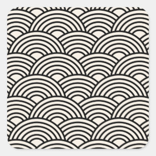 Pegatina Cuadrada Onda Japonesa Seigaiha Blanco Negro Y Crema