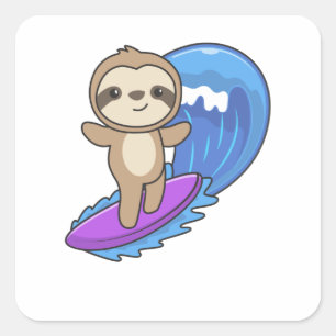 Pegatina Cuadrada Ondas eslovacas de surf montando dulces Sloths