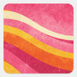 Pegatina Cuadrada Ondas rosadas retro – Fondo ondulado vintage