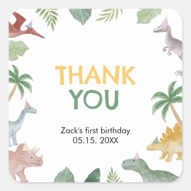 Pegatina Cuadrada One A Saurus Dinosaur Boy Square (Anverso)