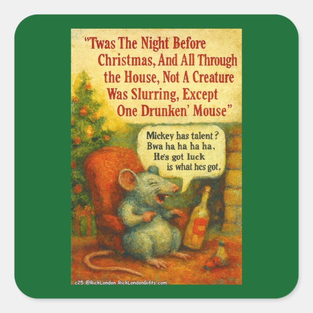 Pegatina Cuadrada One Drunken' Mouse – Christmas Card Chaos (Anverso)