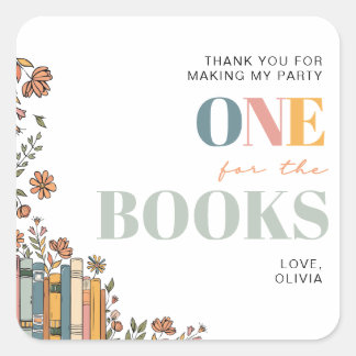 Pegatina Cuadrada One For The Books Birthday Thank You Favor Tag