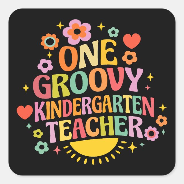 Pegatina Cuadrada One groovy kindergarten teacher (Anverso)