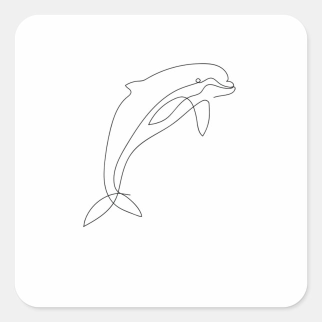 Pegatina Cuadrada One Line Art Delfin mit einem Strich gezeichnet (Anverso)