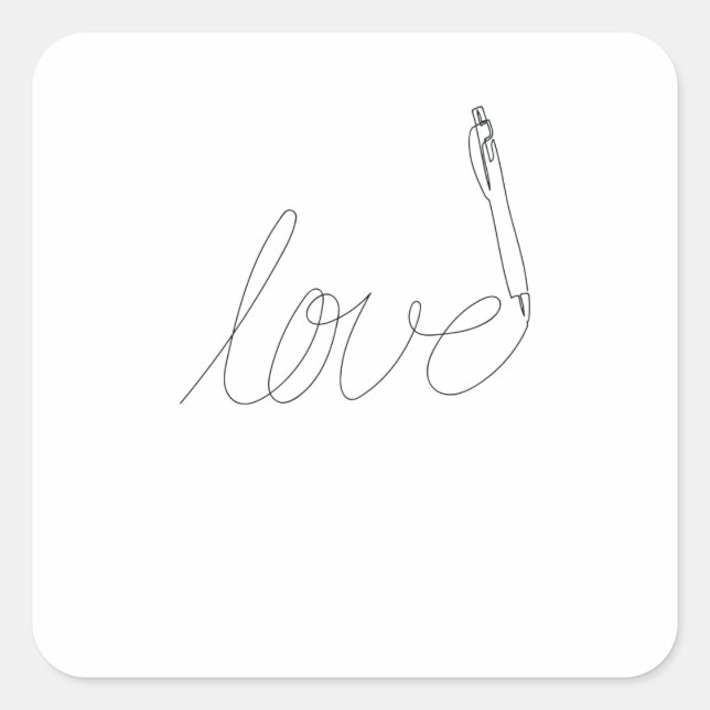 Pegatina Cuadrada One Line Art Love gezeichnet mit Stift (Anverso)