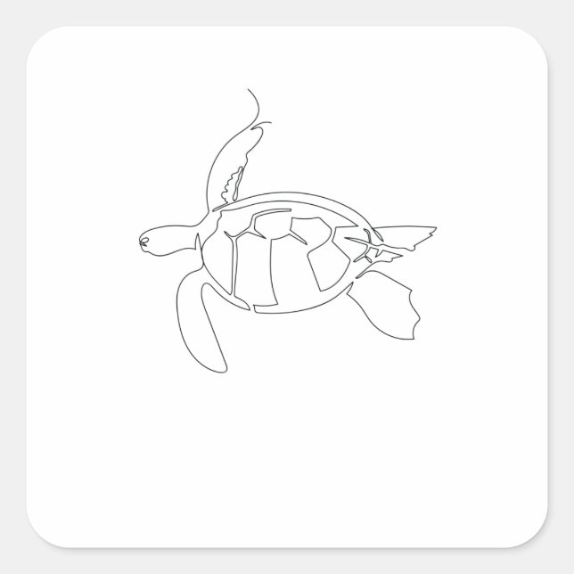 Pegatina Cuadrada One Line Art Schildkröte gezeichnet (Anverso)