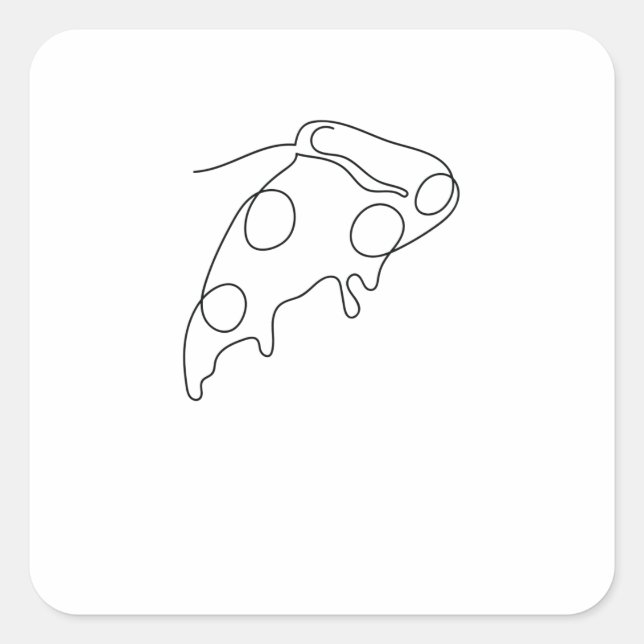 Pegatina Cuadrada One Line Art Stück Pizza gezeichnet mit Stift (Anverso)