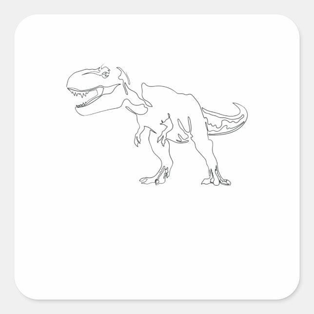 Pegatina Cuadrada One Line Drawing Dino T Rex Single Art (Anverso)