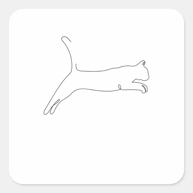 Pegatina Cuadrada One Line Drawing Katze springt Single Art (Anverso)