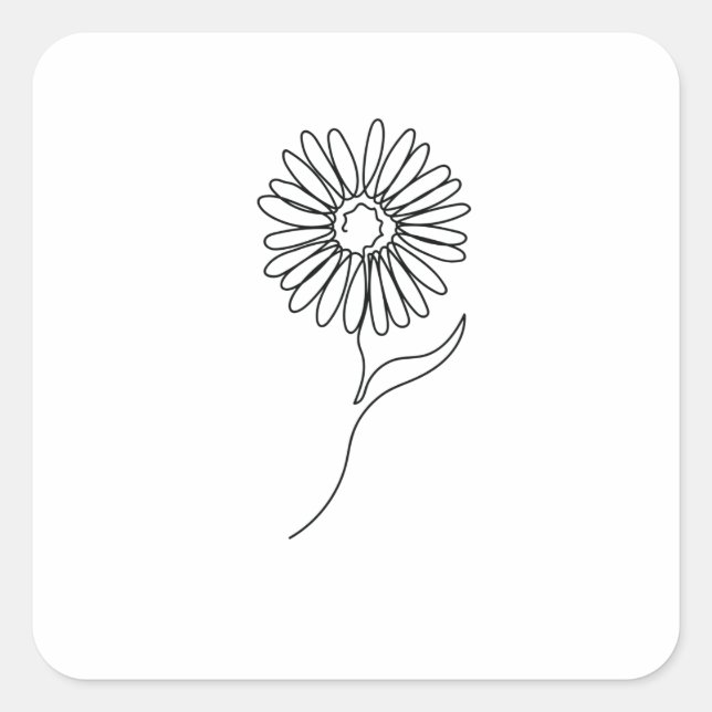 Pegatina Cuadrada One Line Drawing Sonnenblume Single Art (Anverso)