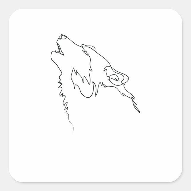 Pegatina Cuadrada One Line Drawing Wolf Single Art (Anverso)