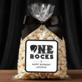 Pegatina Cuadrada One Rocks Guitar Pick 1st Birthday Party