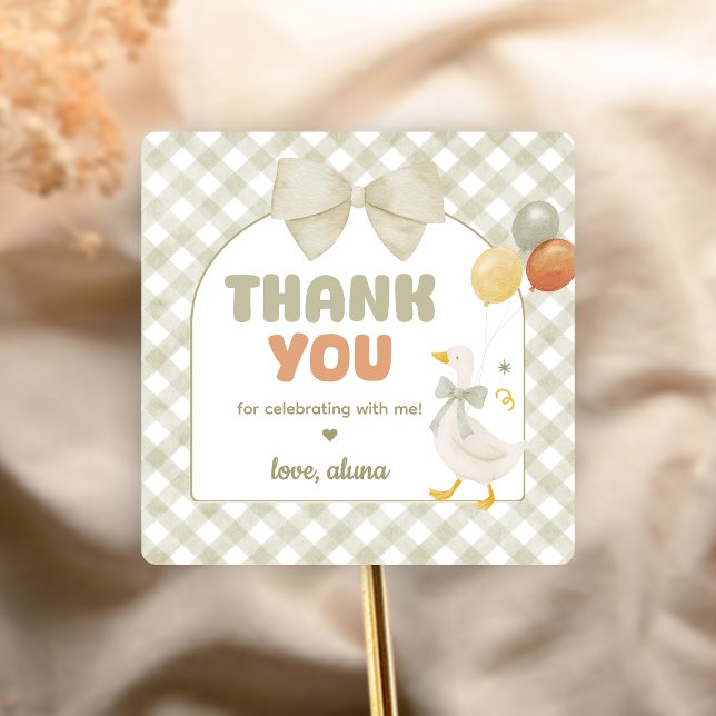 Pegatina Cuadrada One Silly Goose Spring Birthday (One Silly Goose Birthday Party Sticker)