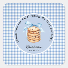 Pegatina Cuadrada One Smart Cookie Boys First Birday Gracias