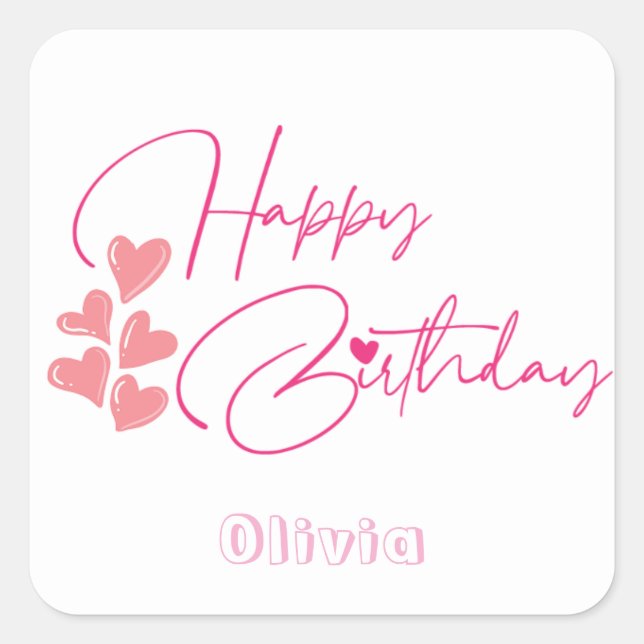 Pegatina Cuadrada one year old birthday pink design (Anverso)