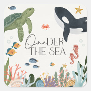Pegatina Cuadrada Oneder The Sea First Birday Envelope Favor