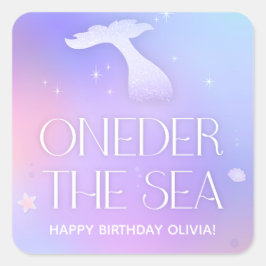 Pegatina Cuadrada Oneder the Sea Whimsical Sparkly Mermaid Cumpleaño