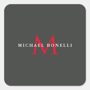 Pegatina Cuadrada Onyx Black Red Monograma moderno Minimalista