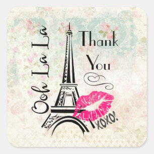 Pegatina Cuadrada Ooh La La Paris Eiffel Tower Gracias