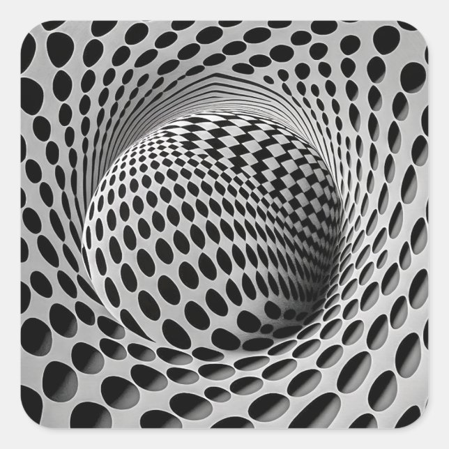 Pegatina Cuadrada Op-Art Negro Y Blanco (Anverso)