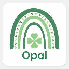 Pegatina Cuadrada Opal Name Clover Boho Rainbow