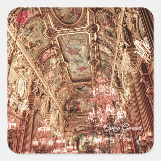 Pegatina Cuadrada Ópera Garnier del Palais. París. Francia. Palo cua (Anverso)