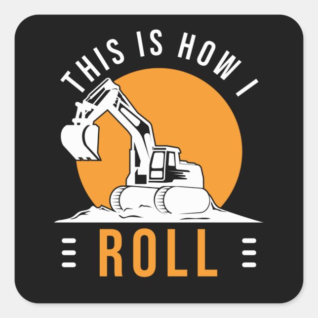 Pegatina Cuadrada Operador de excavador de sitio de construcción de  (Anverso)