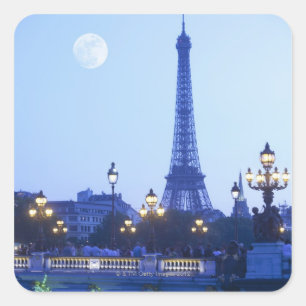 Pegatina Cuadrada Opinión de la tarde de la torre Eiffel
