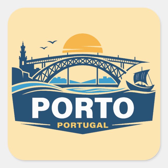 Pegatina Cuadrada Oporto Portugal Europa (Anverso)