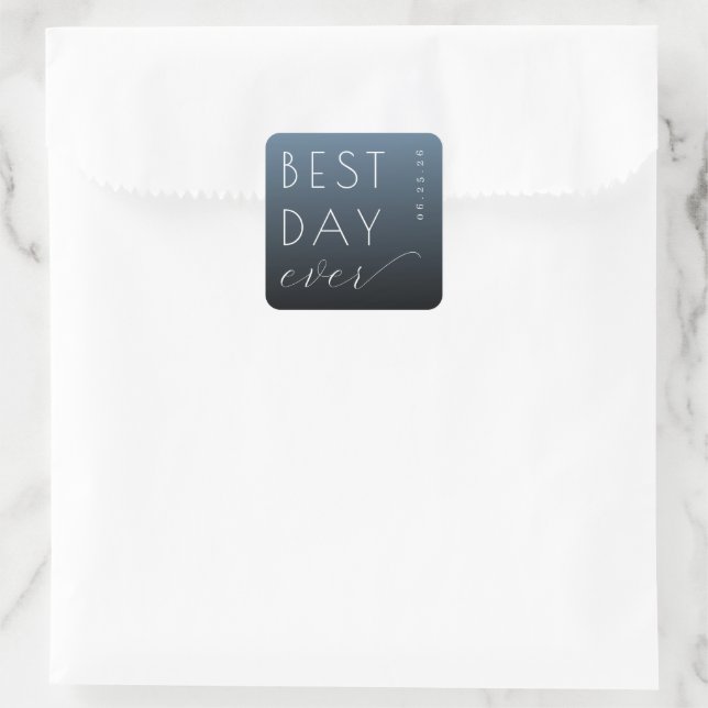 Pegatina Cuadrada Optimistic Blue Typographic Wedding Sticker (Bolso)