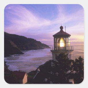 Pegatina Cuadrada OR, Costa de Oregón, Faro de Heceta Head, en