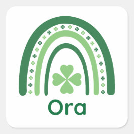 Pegatina Cuadrada Ora Nombre Clover Boho Rainbow