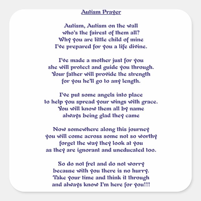 Pegatina Cuadrada Oración de autismo (Anverso)