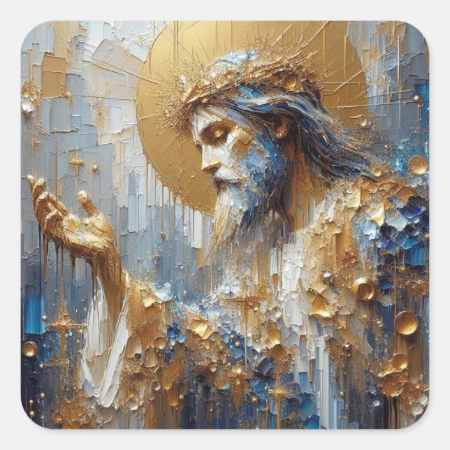 Pegatina Cuadrada Oración de Jesús - Colección de arte de la serie J (Anverso)