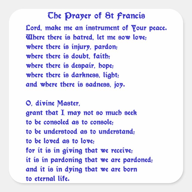Pegatina Cuadrada Oración de San Francisco (Anverso)