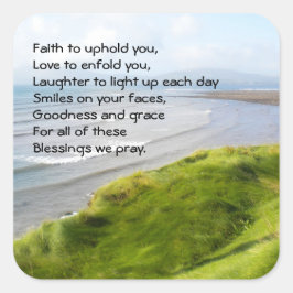 Pegatina Cuadrada Oración irlandesa de bendición de la costa