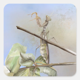 Pegatina Cuadrada Oración por la acuarela de Mantis