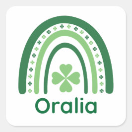 Pegatina Cuadrada Oralia Nombre Clover Boho Arcoiris