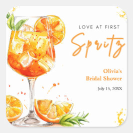 Pegatina Cuadrada Orange Cocktail Love at First Spritz Bridal Shower