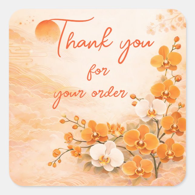 Pegatina Cuadrada Orange orchid Thank You For your order (Anverso)