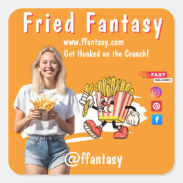 Pegatina Cuadrada Orange Smiling Blonde Woman Fries Family Fun