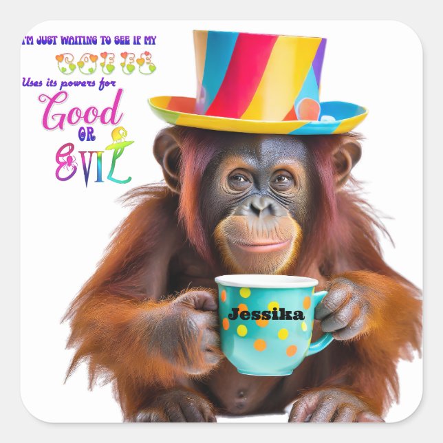 Pegatina Cuadrada Orangutan personalizado Personalizado de Coffee Lo (Anverso)