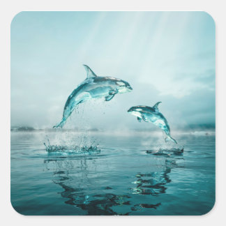 PEGATINA CUADRADA ORCA DE CRISTAL MADRE CON BEBÉ