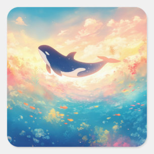 Pegatina Cuadrada Orca en un Mar de Sueños